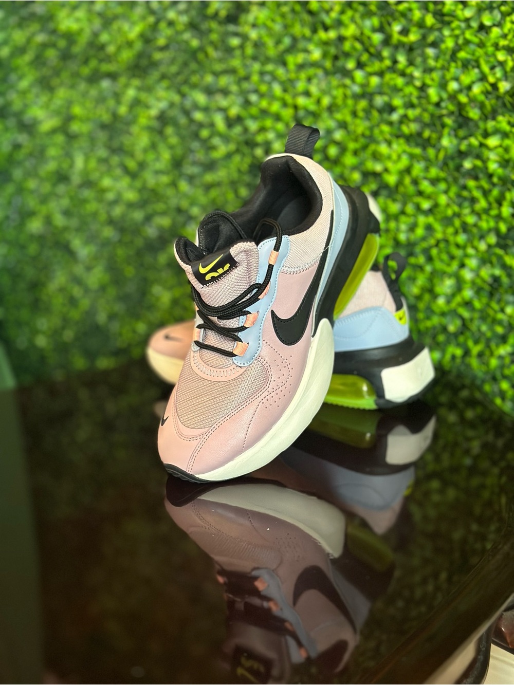 Nike Women’s Pink and Light Blue Sneakers with Black Swoosh